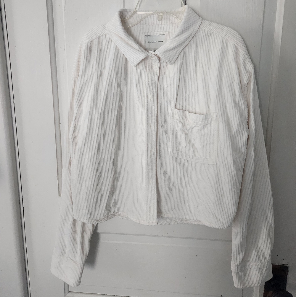 American Eagle Outfitters Cream Cropped Blazer